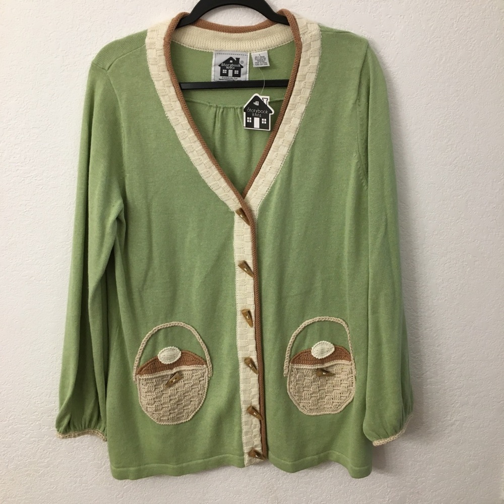 Storybook Knits basket sweater cardigan size L